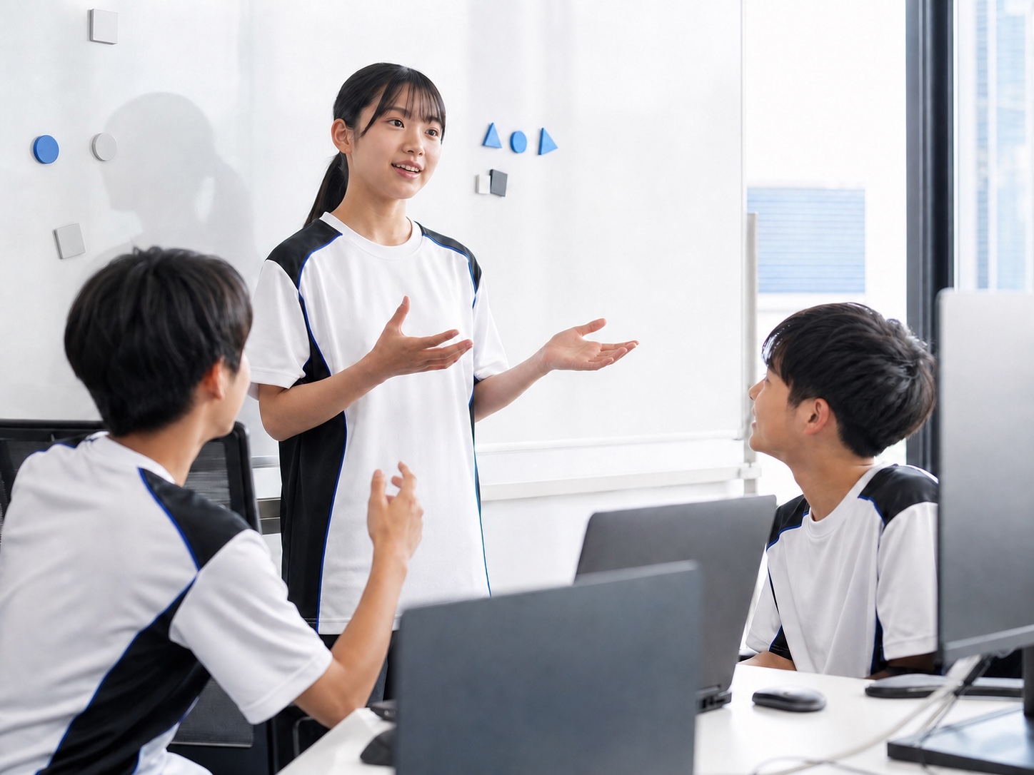 仲間へ考えを伝える子ども