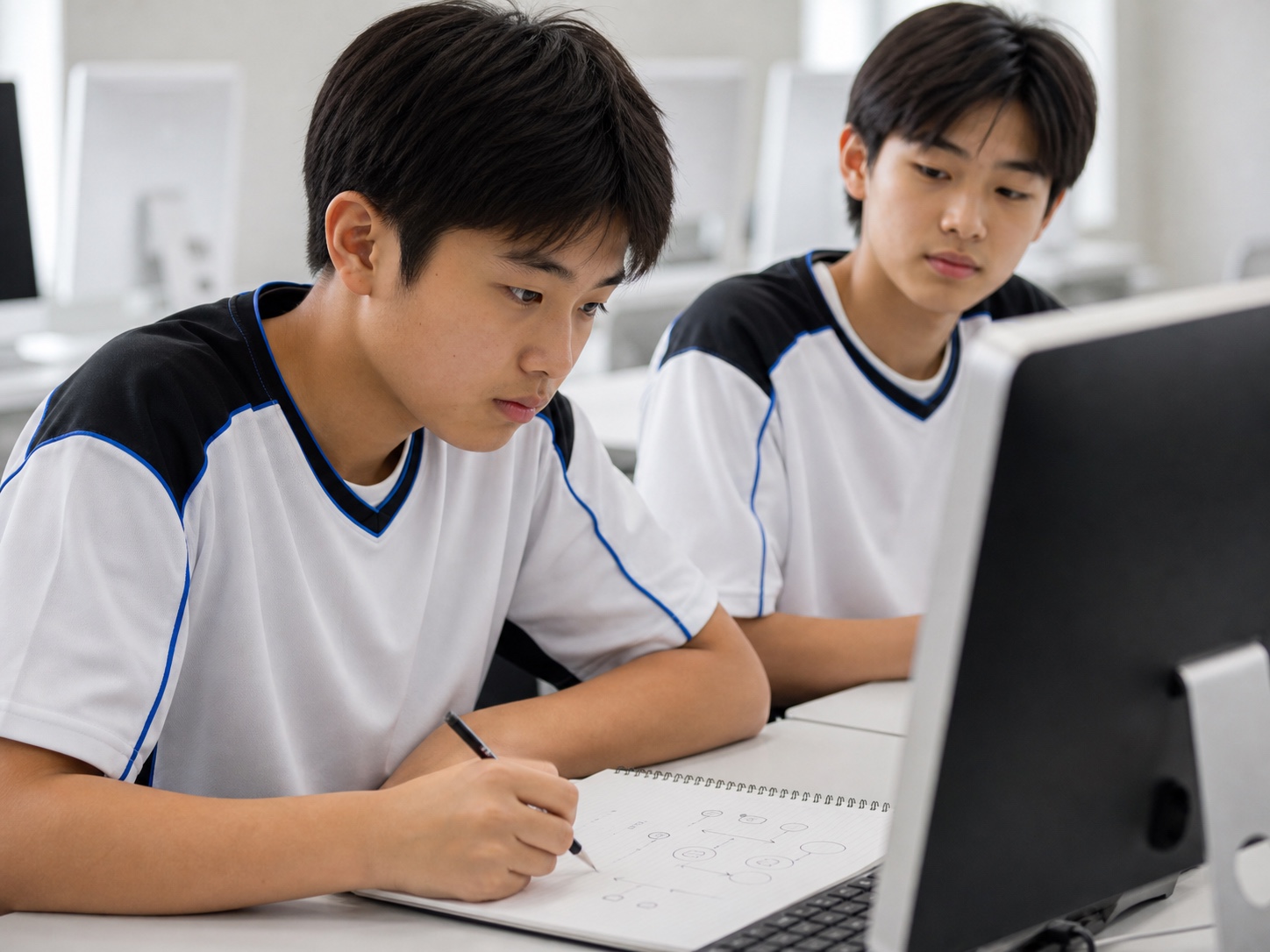 画面を見て考える子ども