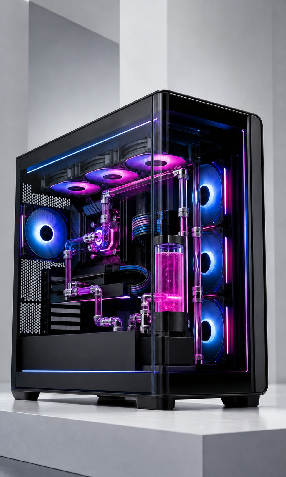ピンクとブルーに光るゲーミングPCのコンセプトビジュアル