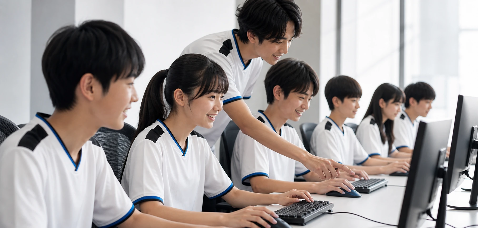 明るい教室で一緒に学ぶアカデミーの子どもたち