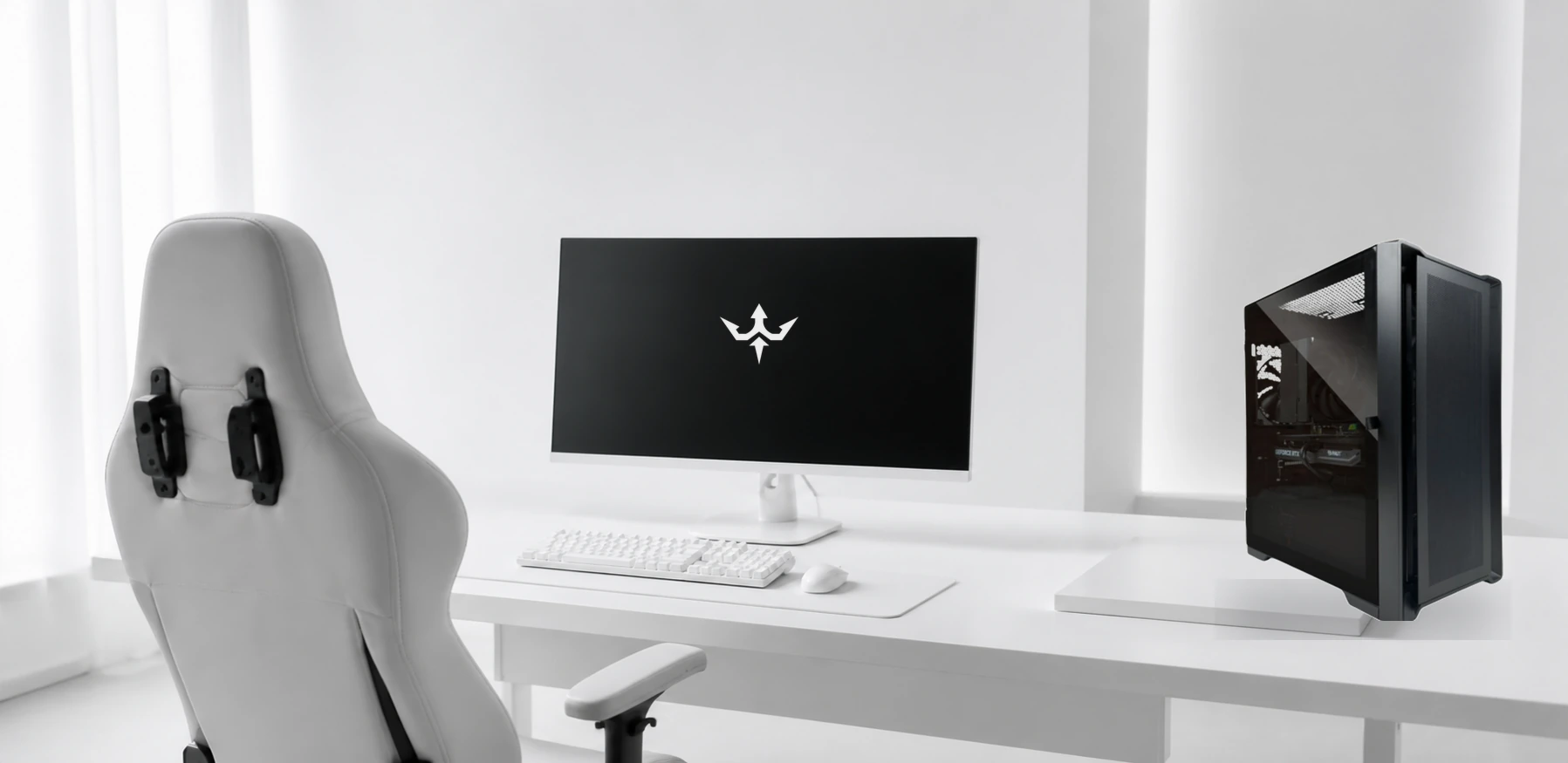 MDLのPCを備えた白く整然とした競技環境